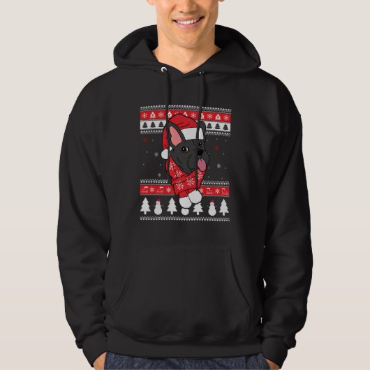 Franse Bulldog Ugly Kerstmis Hoodie (Voorkant)
