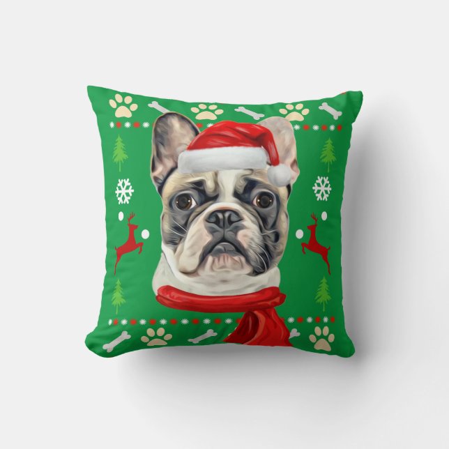 Franse Bulldog Ugly Kerstmis Kussen (Voorkant)