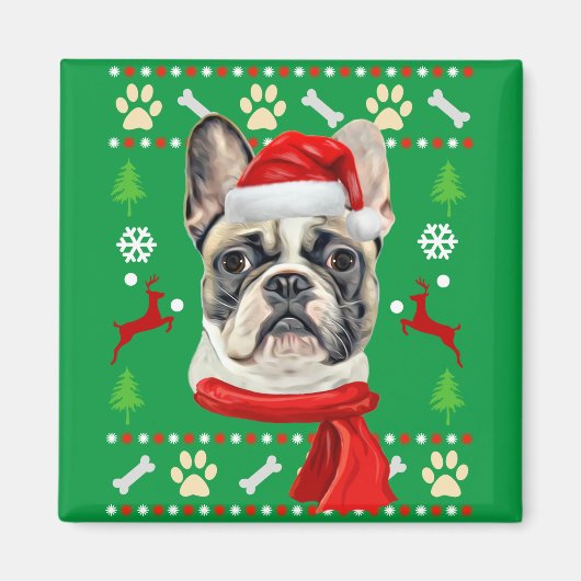 Franse Bulldog Ugly Kerstmis Magneet (Voorkant)