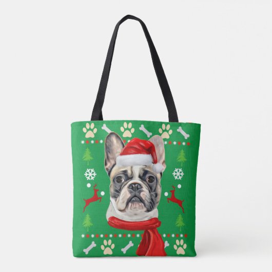 Franse Bulldog Ugly Kerstmis Tote Bag (Achterkant)