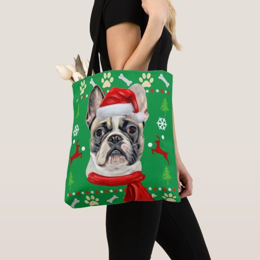Franse Bulldog Ugly Kerstmis Tote Bag (Dichtbij)