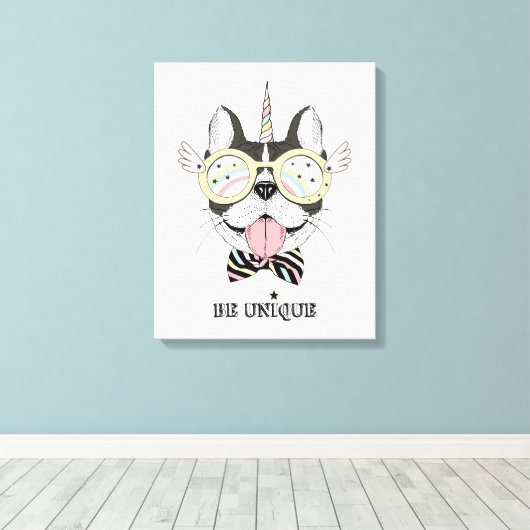 Franse Bulldog Unicorn Canvas Afdruk (Insitu (Houten vloer))