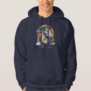 Franse Bulldog Unicorn Riding Dinosaur T rex Gift Hoodie
