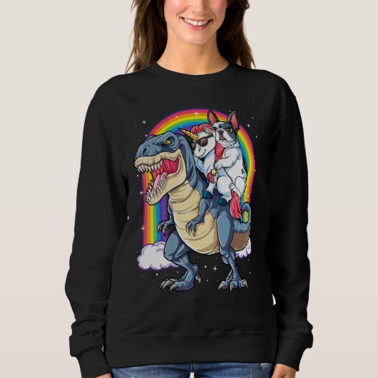 Franse Bulldog Unicorn Riding Dinosaur T Rex Girl Trui (Voorkant)