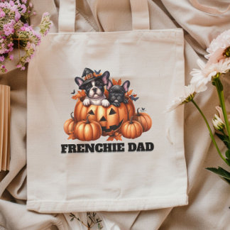 Franse Bulldog Vader Halloween Pompoenen Tote Bag