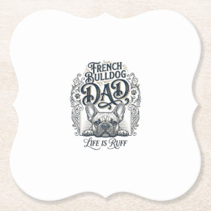 Franse Bulldog Vader Leven Is Ruff Vintage T-shirt Kartonnen Onderzetters