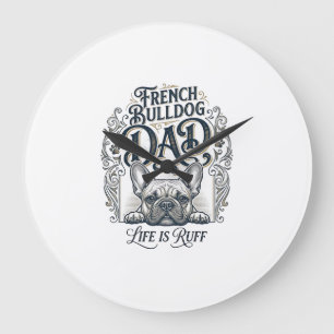 Franse Bulldog Vader Leven Is Ruw Vintage T-shirt  Grote Klok
