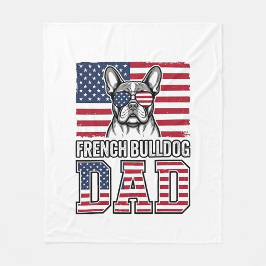 Franse Bulldog Vader Patriottisch Vintage Fleece Deken (Voorkant)