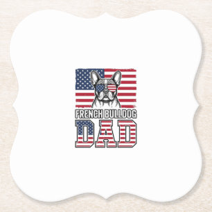 Franse Bulldog Vader Patriottische Vintage Kartonnen Onderzetters