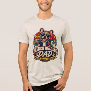 Franse Bulldog Vader Retro Varsity Zonnebril Tri-Blend Shirt