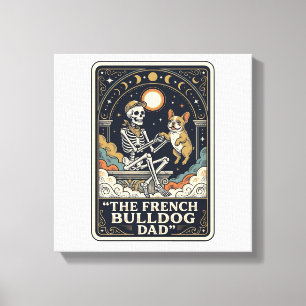 Franse Bulldog Vader Vintage Skelet Tarot T-shirt_ Canvas Afdruk