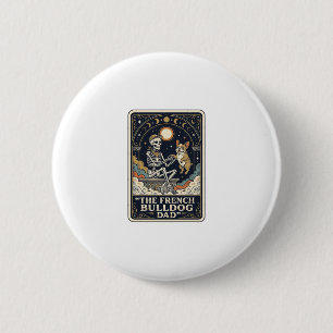 Franse Bulldog Vader Vintage Skelet Tarot T-shirt_ Ronde Button 5,7 Cm