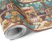 Franse Bulldog Vakantie Bakken: Feestelijke Kerstm Cadeaupapier (Rol Hoek)