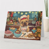 Franse Bulldog Vakantie Bakken: Feestelijke Kerstm Kaart (Voorkant)