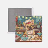 Franse Bulldog Vakantie Bakken: Feestelijke Kerstm Magneet (Voorkant / Achterkant)