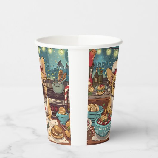 Franse Bulldog Vakantie Bakken: Feestelijke Kerstm Papieren Bekers (Links)