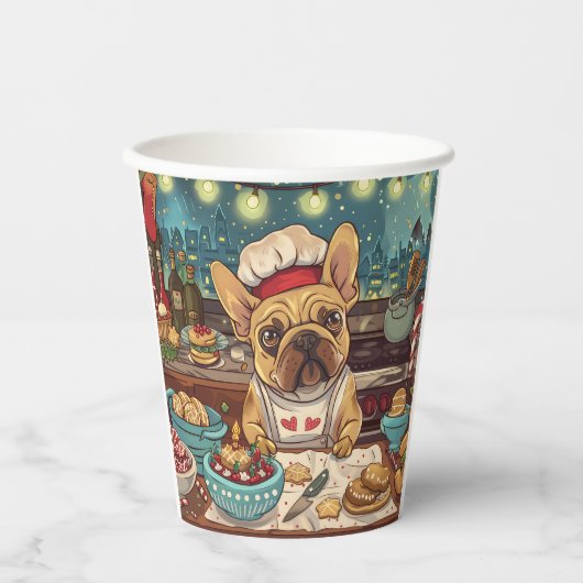 Franse Bulldog Vakantie Bakken: Feestelijke Kerstm Papieren Bekers (Voorkant)
