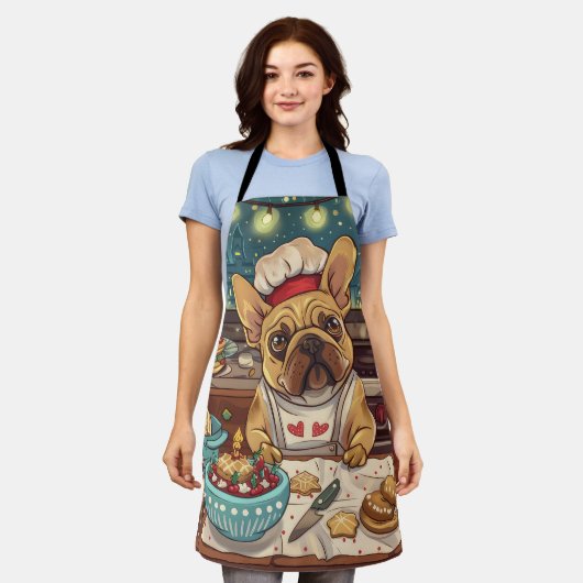 Franse Bulldog Vakantie Bakken: Feestelijke Kerstm Schort (Gedragen)