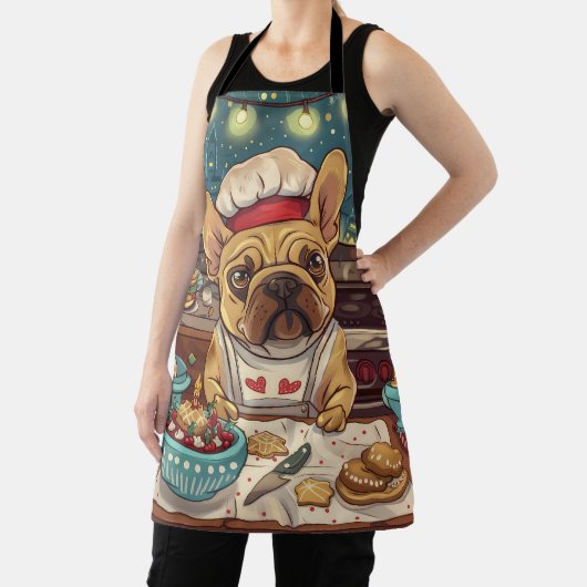 Franse Bulldog Vakantie Bakken: Feestelijke Kerstm Schort (Insitu)