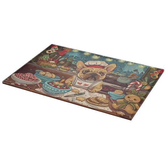 Franse Bulldog Vakantie Bakken: Feestelijke Kerstm Snijplank (Hoek)