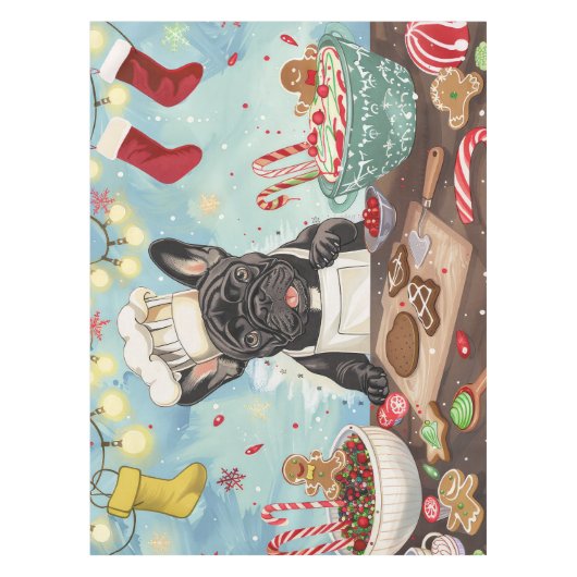 Franse Bulldog Vakantie Bakken: Feestelijke Kerstm Tafelkleed (Voorkant)