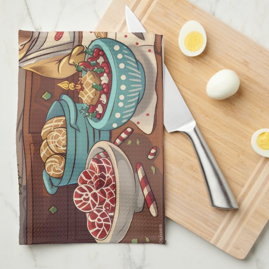 Franse Bulldog Vakantie Bakken: Feestelijke Kerstm Theedoek (Quarter Fold)