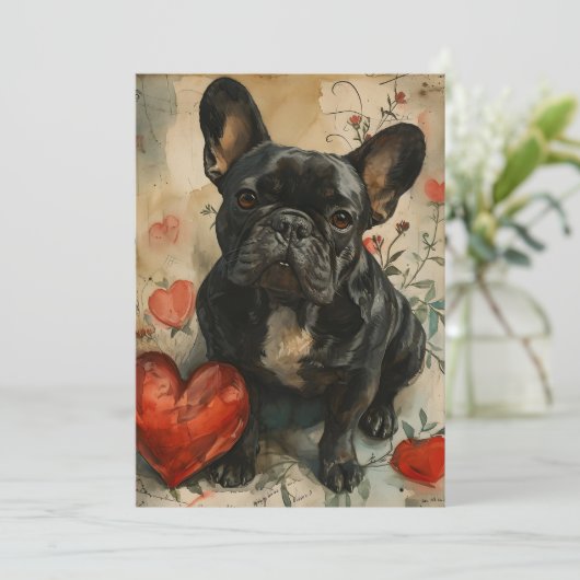Franse Bulldog Valentijnsdag  Feestdagenkaart (Staand voorkant)