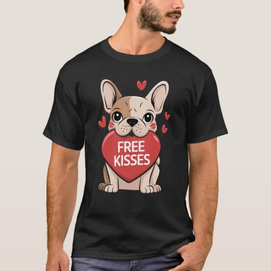 Franse Bulldog Valentijnsdag Gratis Kusjes T-shirt (Voorkant)