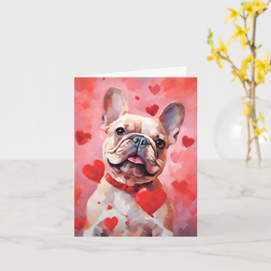 Franse Bulldog Valentijnsdag Kaart (Gele Bloem)