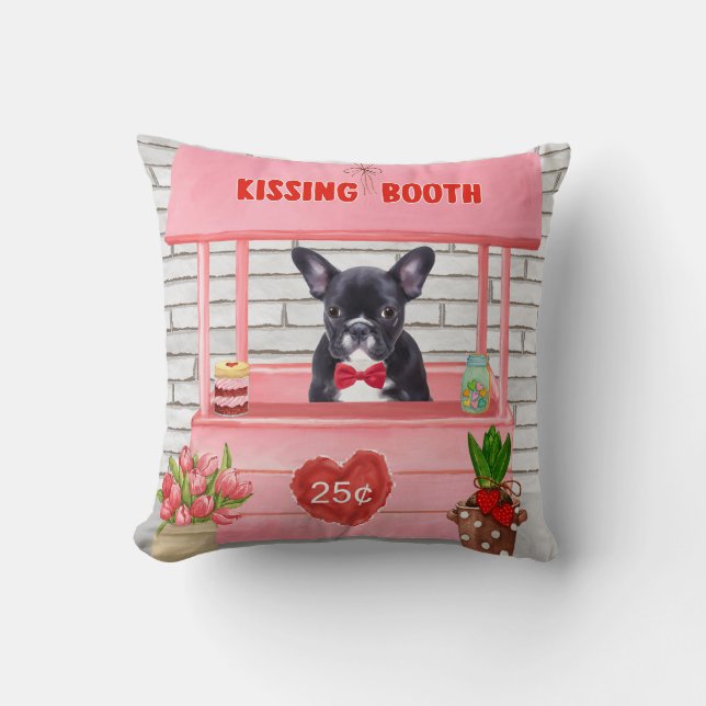 Franse Bulldog Valentijnsdag Kusstand  Kussen (Voorkant)