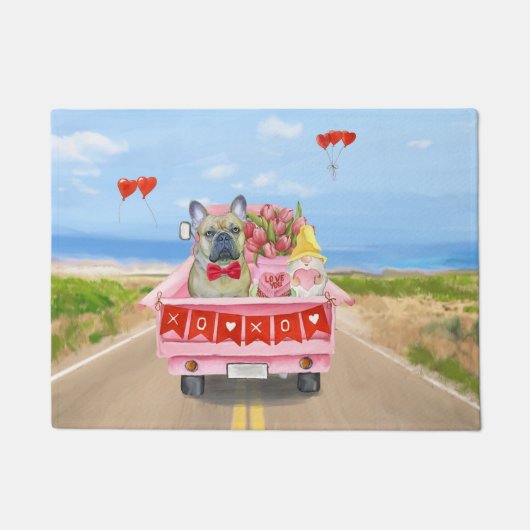 Franse Bulldog Valentijnsdag Truck Deurmat (Voorkant)