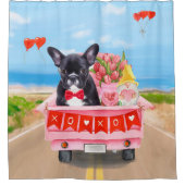 Franse Bulldog Valentijnsdag Truck Douchegordijn (Voorkant)