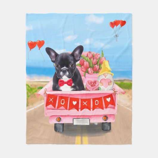 Franse Bulldog Valentijnsdag Truck Fleece Deken (Voorkant)