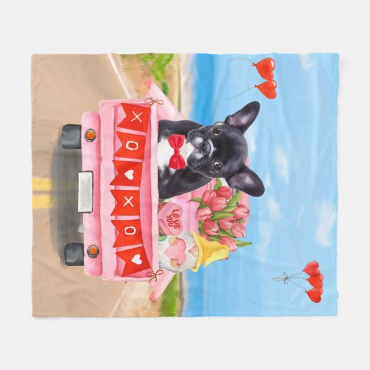Franse Bulldog Valentijnsdag Truck Fleece Deken (Voorkant (Horizontaal))