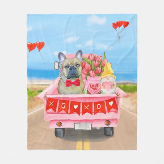 Franse Bulldog Valentijnsdag Truck Fleece Deken (Voorkant)