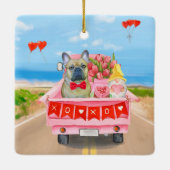 Franse Bulldog Valentijnsdag Truck Keramisch Ornament (Achterkant)