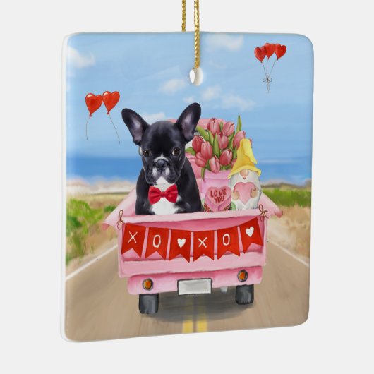 Franse Bulldog Valentijnsdag Truck Keramisch Ornament (Rechts)