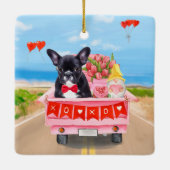 Franse Bulldog Valentijnsdag Truck Keramisch Ornament (Achterkant)