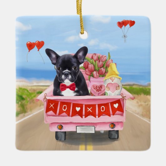 Franse Bulldog Valentijnsdag Truck Keramisch Ornament (Voorkant)