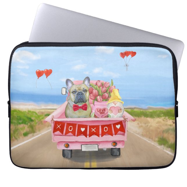 Franse Bulldog Valentijnsdag Truck Laptop Sleeve (Voorkant)