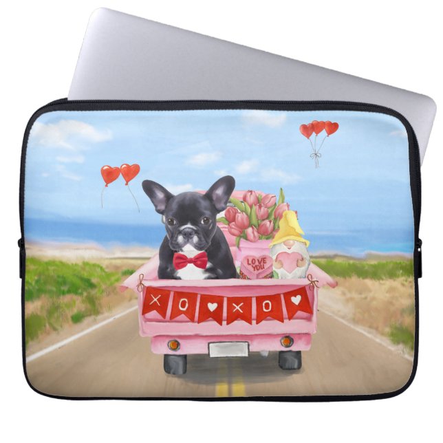 Franse Bulldog Valentijnsdag Truck Laptop Sleeve (Voorkant)