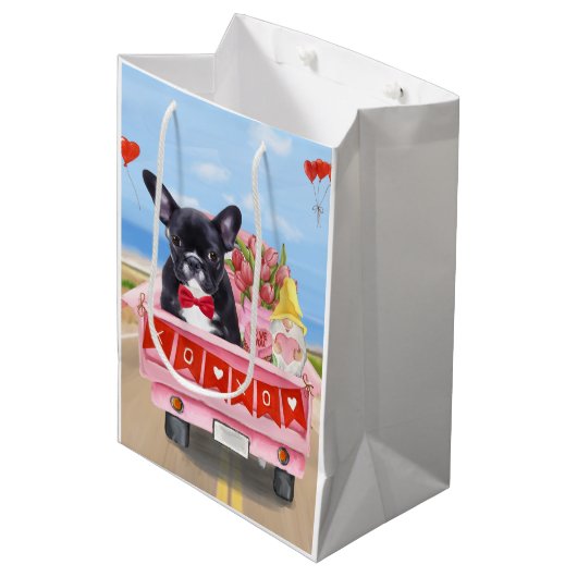 Franse Bulldog Valentijnsdag Truck Medium Cadeauzakje (Voorkant Gekanteld)