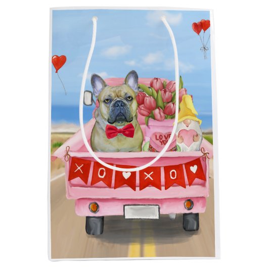 Franse Bulldog Valentijnsdag Truck Medium Cadeauzakje (Voorkant)