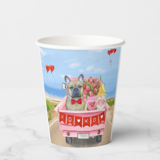 Franse Bulldog Valentijnsdag Truck Papieren Bekers (Achterkant)