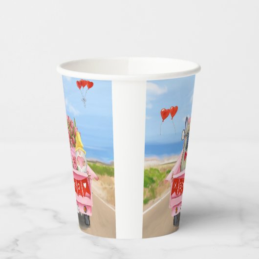 Franse Bulldog Valentijnsdag Truck Papieren Bekers (Links)