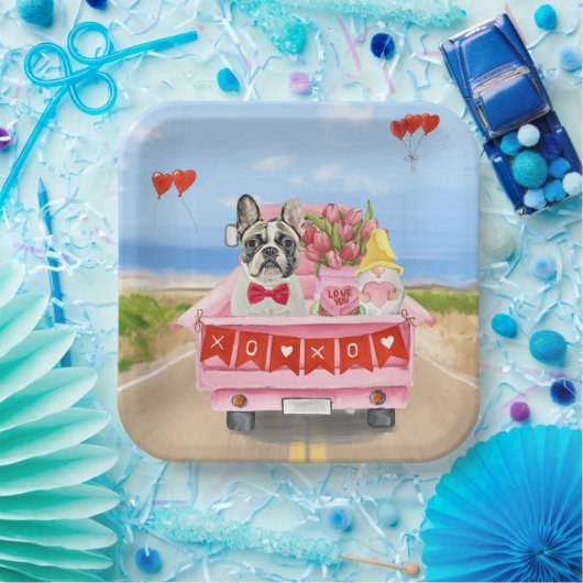 Franse Bulldog Valentijnsdag Truck Papieren Bordje (Feest)