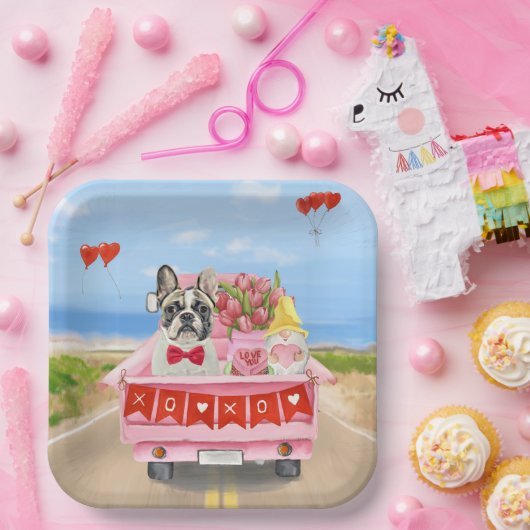 Franse Bulldog Valentijnsdag Truck Papieren Bordje (Feest)