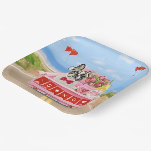 Franse Bulldog Valentijnsdag Truck Papieren Bordje (Gebogen)