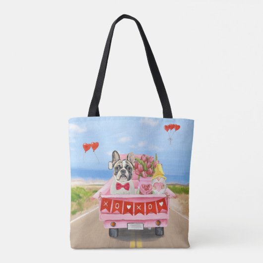Franse Bulldog Valentijnsdag Truck Tote Bag (Achterkant)