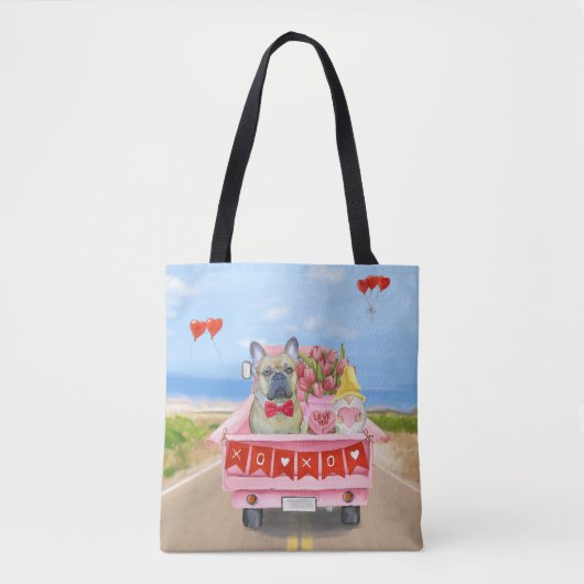 Franse Bulldog Valentijnsdag Truck Tote Bag (Voorkant)